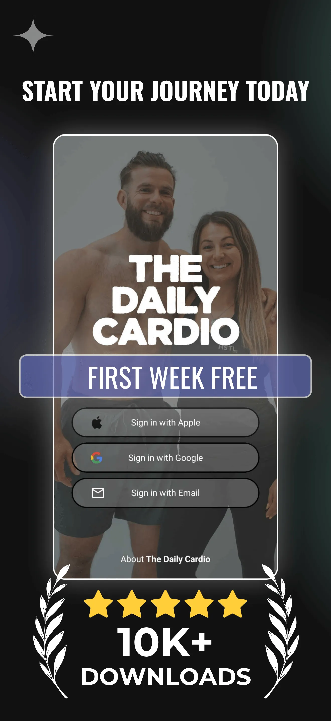Start your journey – The Daily Cardio app sign-in screen